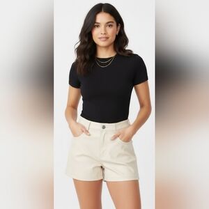 AKIRA Cream Faux Leather High-Waisted Shorts